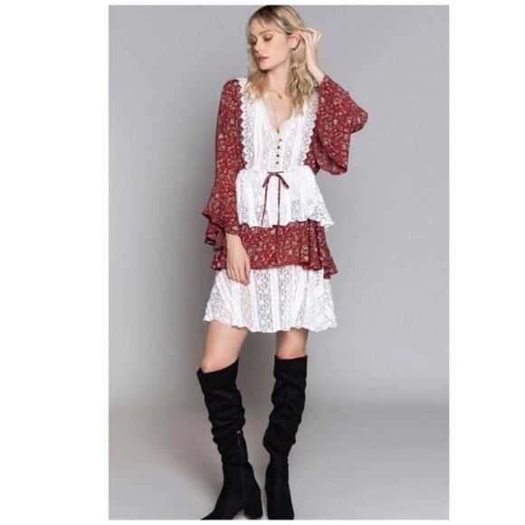 Cottage Core Woven Tiered Ruffle Mini Dress - Picture 4 of 12